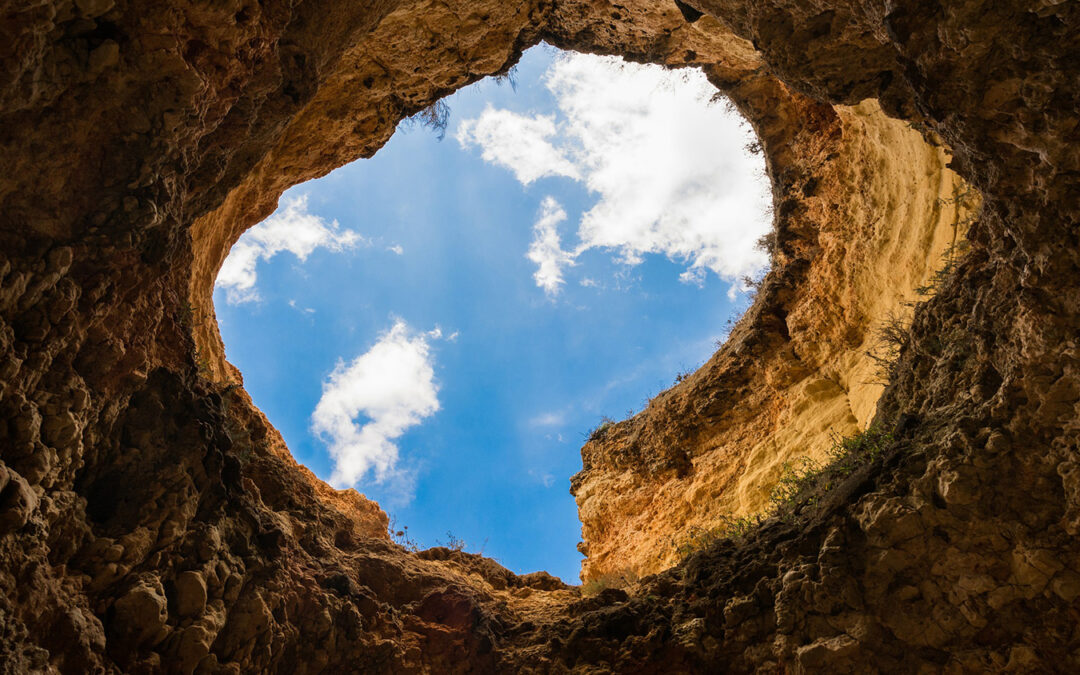 View of the sky from a cave